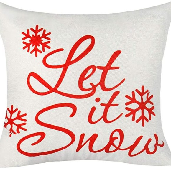 4 Farmhouse Christmas Throw Pillow Covers 18"x18" Linen Let It Snow Farm Fresh - Picture 11 of 11